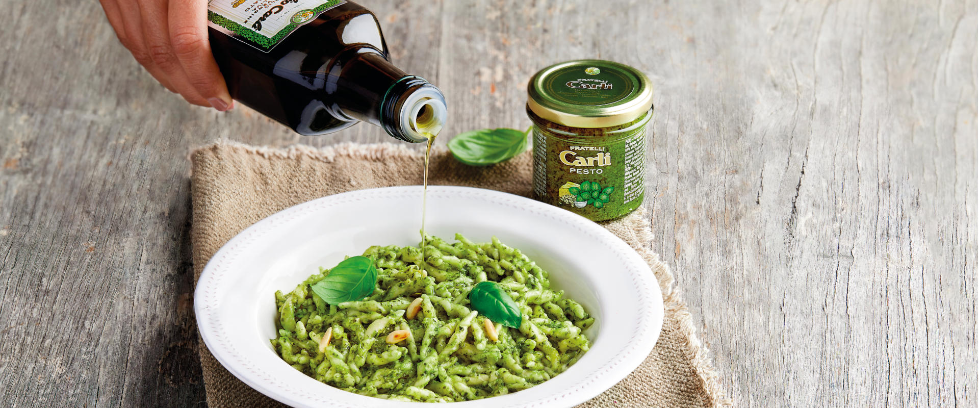 Trofie con Pesto Carli e Olio Extra Vergine di Oliva Classico Carli