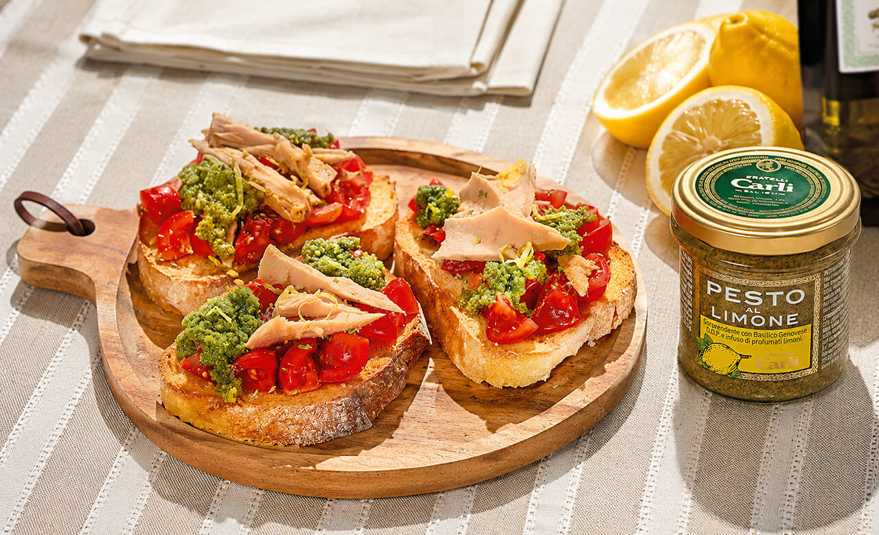 Bruschette con Tonno e Pesto al Limone