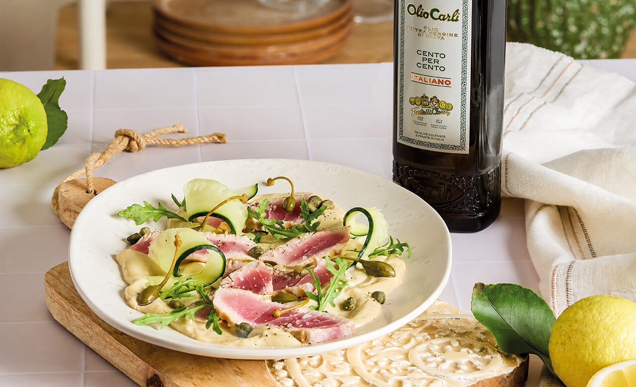 Carne cruda con zucchine e Olio Cento per Cento Italiano