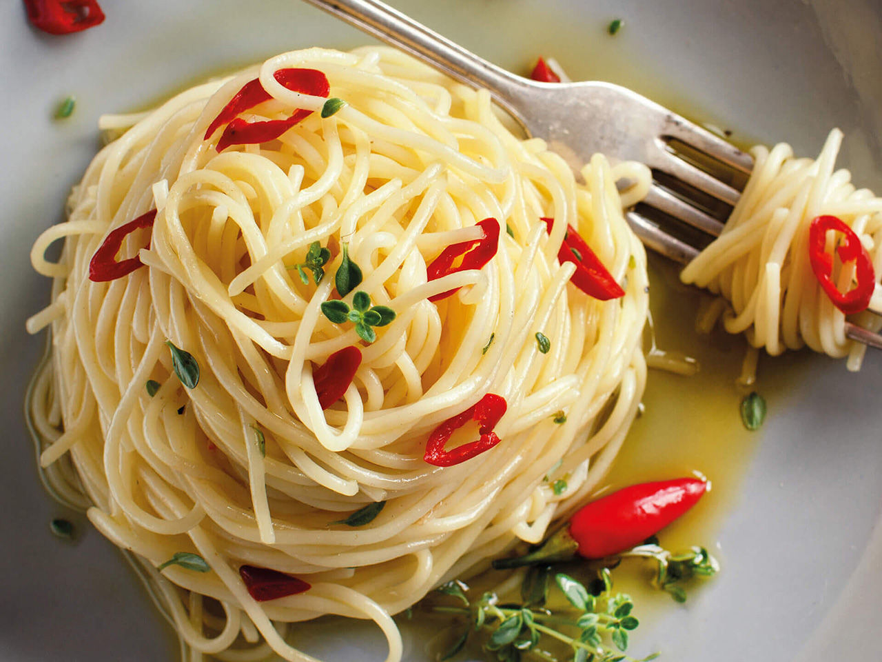 Spaghetti aglio, olio e peperoncino.