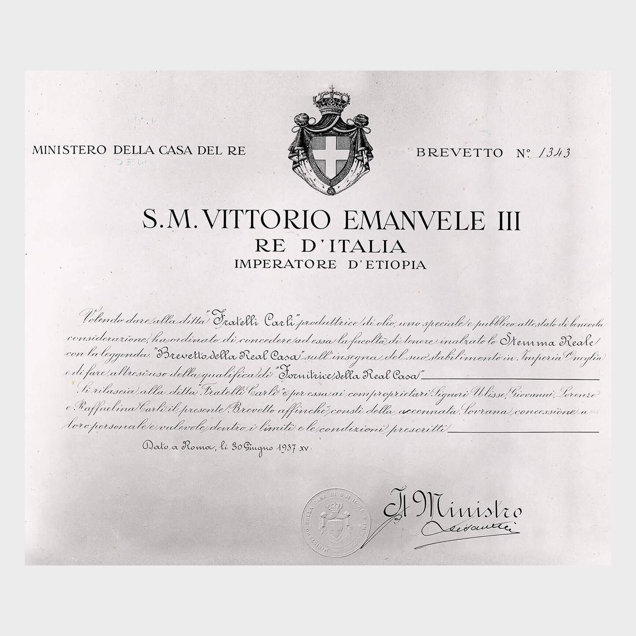 Lettera di Sua Maestà Vittorio Emanuele III
