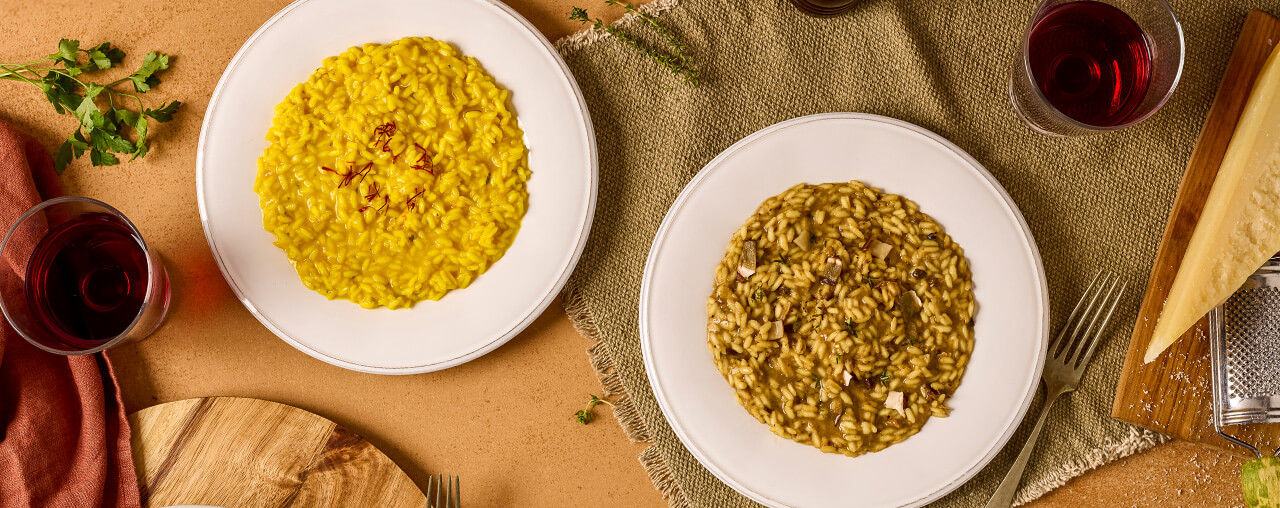 Risotto allo zafferano e risotto ai funghi porcini