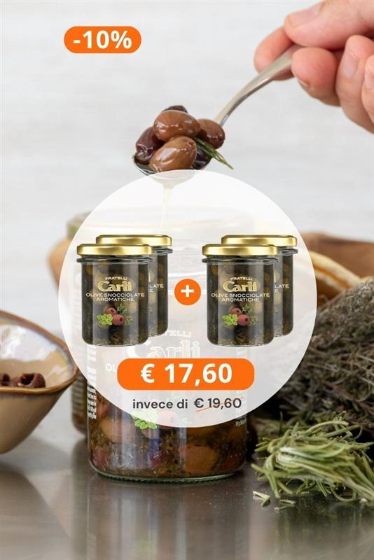 10% di sconto sull'acquisto di 2 confezioni di Olive Snocciolate Aromatiche